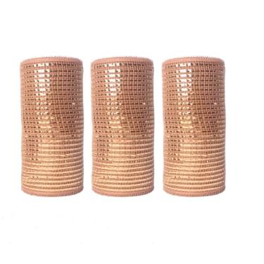 Imagem de JStnana 3 rolos de fita de malha decorativa de ouro rosa, 15,8 cm x 7,6 m por rolo, tecido de malha decorativa de serapilheira metálica de luxo para árvore de Natal, Dia de Ação de Graças, guirlanda