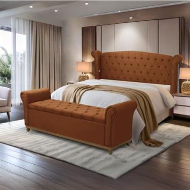 Imagem de Kit Cabeceira e Baú Grécia, Veludo Bege, Estilo Capitonê, 178x140cm, com Revestimento em Veludo e Espuma PRO 30 (Terracota)