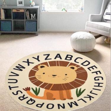 Imagem de Tapete infantil de animal para brincar de leão, redondo, 80 cm, tapete de área educacional com alfabeto macio, antiderrapante, círculo, para bebês, para meninos e meninas, para sala de jogos, berçário