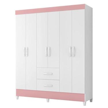 Imagem de Guarda Roupa Mobi 6 Portas E 2 Gavetas Branco-rosa - Móveis Albatroz Branco-rosa