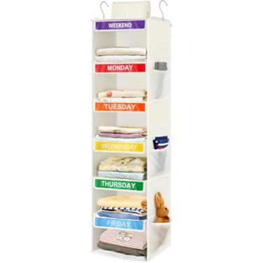 Imagem de Fivebop Organizador semanal de roupas para crianças com 6 prateleiras, organizador de armário diário com 6 bolsos laterais, divisória de roupas para meninos e meninas (branco)
