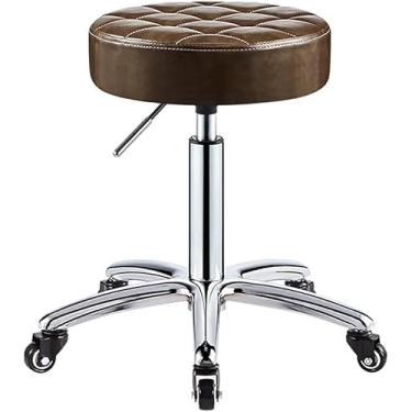 Imagem de Banquinho De Rolamento Com Rodas Almofada Redonda De Couro Pu Bancos Médicos Sem Encosto Cadeira Giratória Hidráulica Ajustável 41-56 Cm Para Salão De Spa Tatua, Brown, One Size