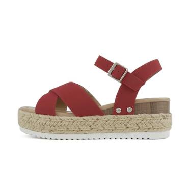 Imagem de Soda "FIRELY" ~ Sandália feminina com bico redondo e plataforma cruzada com alpargata, com tira ajustável no tornozelo, Batom nobuck, 34