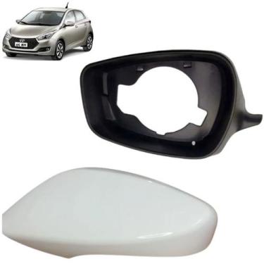 Imagem de Aro retrovisor e capa branco com furo hb20 2012 a 19 esquerd - BLAWER