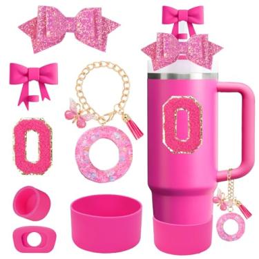 Imagem de QUNNDY Conjunto de acessórios para copo Stanley Cup 850.5 g 1,134.0 g copo com alça, incluindo tampa de cobertura de palha de laço, decoração de arco de palha, bota, tampa à prova de derramamento