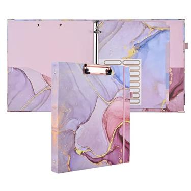 Imagem de Nelovi Fichário decorativo fofo de 3 anéis para papel tamanho carta (28 cm x 21,6 cm) com divisórias de 5 abas, etiquetas de pasta de arquivo e prancheta de perfil baixo. Fichário de prancheta rosa de