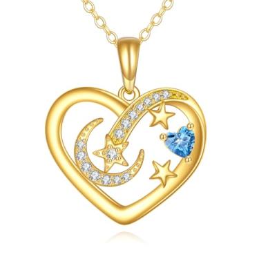 Imagem de KECHO Colar feminino de árvore da vida em ouro maciço 14 K, colar de pedra do mês de nascimento, lua e estrela, colar de árvore genealógica, aniversário, dia das mães, joias presentes para mulheres