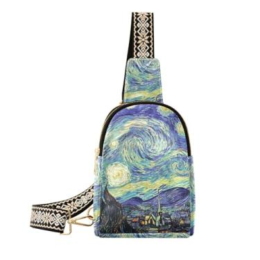 Imagem de Bolsa tiracolo feminina - Noite estrelada de Van Gogh, mochila transversal pequena, mochila de viagem para caminhada no peito
