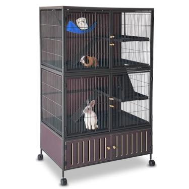 Imagem de GarveeHome Gaiola espaçosa para furões de 5 andares com armário – 150 cm de altura para porquinhos-da-índia, coelhos, chinchilas e mais – Inclui rampas removíveis, portas duplas, rede, bandejas, preto