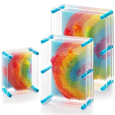 Imagem de Hacaroa 3 peças 3D Pin Art Toy, arco-íris de plástico Pin Art Board Sensorik Toy Pin Impression escultura agulha brinquedo para crianças autistas, crianças, adultos, 3 tamanhos