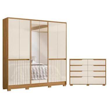 Imagem de Guarda Roupa Casal Alasca e Cômoda Georgia Freijó Off White - Moval