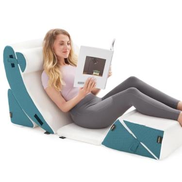 Imagem de Longering Conjunto de travesseiros ortopédicos para cama para dormir, 6 peças - Travesseiro triangular ajustável para suporte de pescoço e perna com capa lavável - Travesseiro de cunha de espuma 35D