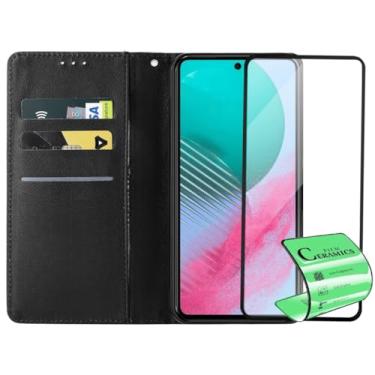 Imagem de Capa Carteira Flip Case para Samsung Galaxy M54 com Película Protetora Cerâmica Premium, Suporte Ajustável, Cobertura total da tela, Preto