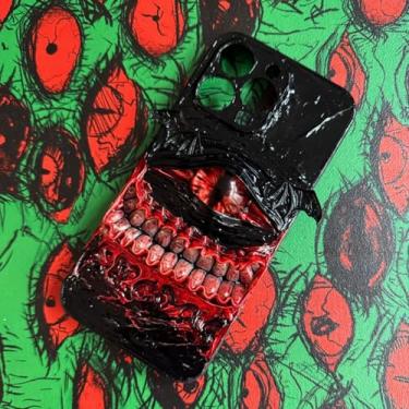 Imagem de Unitvbba Capa de telefone gótica 3D feita à mão com olho de monstro – Ajuste personalizado para todos os modelos de telefone – Exclusivo para fãs de terror, cosplay, amantes de estética escura (olhos