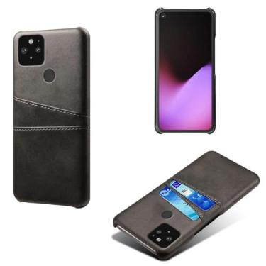 Imagem de Capas Compatível com Google Pixel 5,Caso de couro PU-Tampa de telefone a prova de choque com 2 slots de cartão,Proteção anti-impressão digital e anti-gota-Black