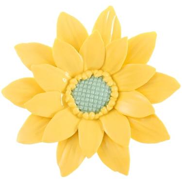 Imagem de ALYCASO Flor de cerâmica girassol decoração de parede arte 3D artesanal flor escultura presentes modernos para sala de estar corredor quarto sala de jantar exterior amarelo 12 cm