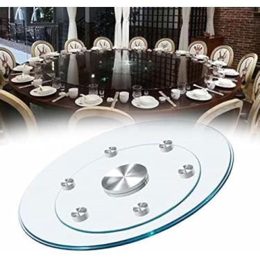 Imagem de Prato De Servir Redondo Lazy Susan 32 Bandeja Rotativa De Cozinha Com Rodas Auxiliares Bancada De Vidro Temperado Transparente Para Mesa De Jantar Giratória Silenciosa, 80cm/32in
