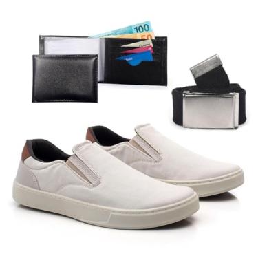 Imagem de Kit Tenis Masculino Casual Iate Com Carteira Cinto Resistente Sapatenis Confortavel Leve Macio Dia A Dia Slip On (Areia, BR, Adulto, Numérico, 41)