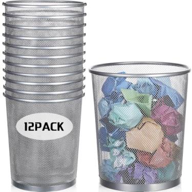 Imagem de Hushee Cesto de lixo de metal pequeno, 12 peças, lixeira, lixeira, escritório, cesto de lixo de metal, para embaixo da mesa, cozinha, quarto, dormitório, banheiro (prata, 12 peças)