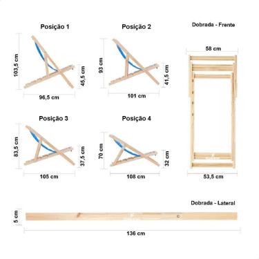 Imagem de Kit 4 Espreguiçadeiras Preguiçosa Dobrável sem Braço Mel em Madeira Maciça