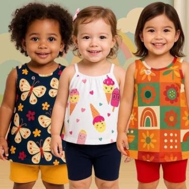 Imagem de Kit 3 Conjuntos Infantil Menina Blusa Regata e Short Kyly, 2, Kit 6