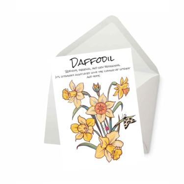 Imagem de PICTURE THIS PRINTS Flor de nascimento de narciso amigável, cartão comemorativo de significado de flor de narciso, saudação de aniversário de março inspirada na natureza, aniversário botânico, vem com