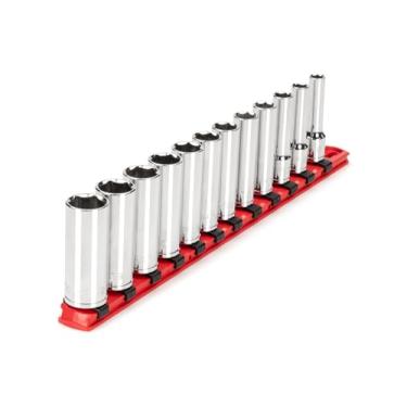 Imagem de TEKTON Conjunto de soquete de 6 pontos de profundidade de 3/20.3 cm com trilho, 12 peças (8-19 mm) | SHD91106
