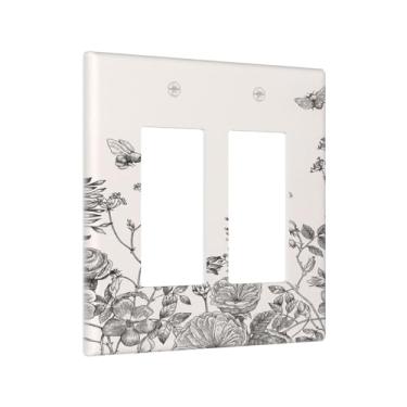 Imagem de Xuejiaku Outlet Covers Country Bege Flor Vintage Floral Bee 2 Gang Double Rocker Light Switch Placa Decorativa Placa de Parede GFCI Placas Elétricas para Decoração de Banheiro e Quarto