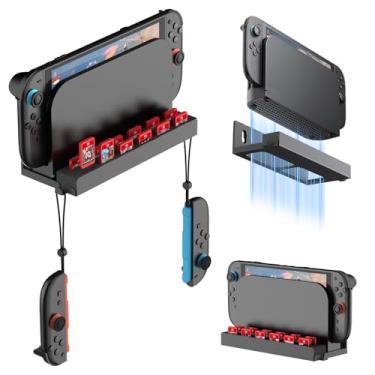 Imagem de JUSPRO Metal Wall Mount for Nintendo Switch 2, Space-Saving Dock Bracket with 12 Game Card Slots & 2 Joy-Con Hangers - Perfect for Behind TV, Sturdy Organizer for Switch 2 Accessories