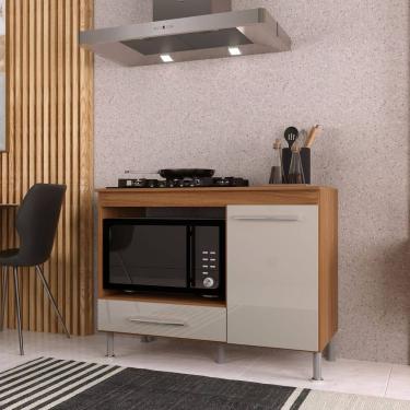 Imagem de Balcão Para Cooktop 4 ou 5 Bocas 105cm Nicho Forno Gavetão Armário Cozinha Freijo Off-White