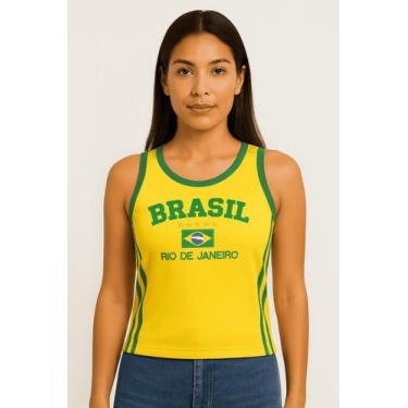 Imagem de Camisa Regata Do Brasil Feminina Borbada Longa - Tojoia18K, Amarelo, G