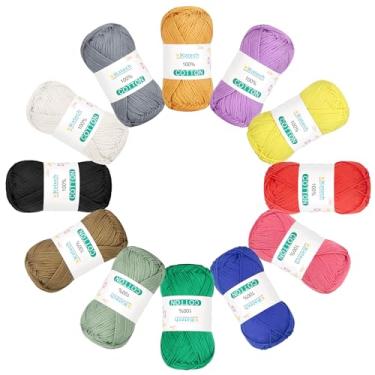 Imagem de Katech Fio 100% algodão para crochê e tricô – 12 cores de 137 jardas/49,9 g Baby Cotton Yarn Peso esportivo CYC #2 - Macio e respirável - Ideal para panos de prato, roupas de bebê, pegadores de panela