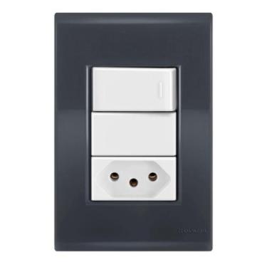 Imagem de 1 Simples + 1 Tomada 10A - Tramontina Liz Grafite / Branco