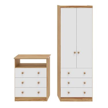 Imagem de Jogo de Quarto Infantil Smim Guarda Roupa 2 Portas e Cômoda 3 Gavetas - Móveis Peroba