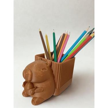 Imagem de Porta Lápis Decorativo Capivara, Marrom, Suporte para Lápis e Canetas, Design Criativo, Organizador de Mesa
