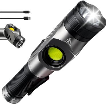 Imagem de Lanterna Profissional LED COB 15000 Lúmens Bateria 5000mAh Recarregável Rotação 90 Graus Imã Forte IP54 5 Modos SOS Strobe Alta Potência Camping Resistente