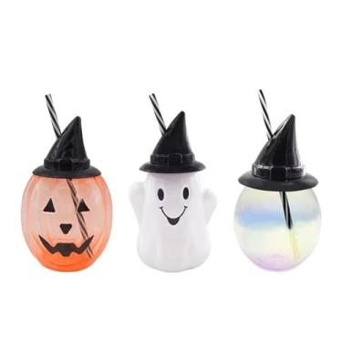 Imagem de Greenbrier Conjunto de 3 copos infantis com tema de Halloween com tampas e canudos