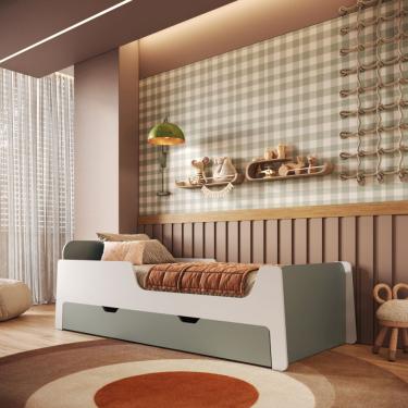 Imagem de Cama Infantil  Solteiro Mick com Cama auxiliar em MDF Mobikasa - Branco/Verti