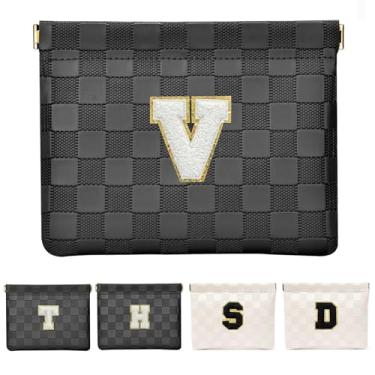 Imagem de HIGH FIT Bolsa de cosméticos de couro para bolsa, bolsa de maquiagem inicial organizador de acessórios cosméticos para batom, Preto, V