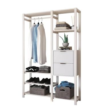 Imagem de Armário Closet Branco p Roupas c Prateleiras Portas e Cabideiro em Madeira