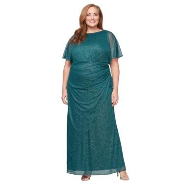 Imagem de S.L. Fashions Vestido longo formal plus size para mãe da noiva com enfeite de ombro e fenda frontal, Pinheiro - sem fenda frontal, 58