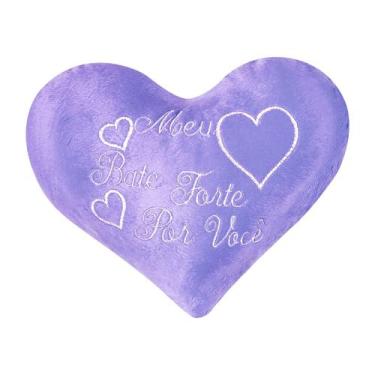 Imagem de Almofada Coração Pelúcia Velboa Bordado Frases Românticas - Vitor Bord