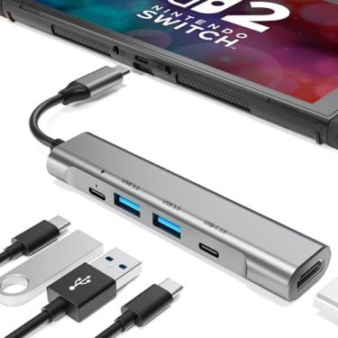 Imagem de RREAKA Estação de TV Switch2 para Nintendo Switch2/Switch/Switch OLED, base de substituição portátil com adaptador HDMI 4K 60Hz/porta tipo C/porta USB para Nintendo Switch oficial