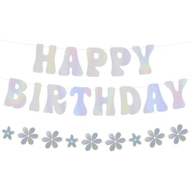 Imagem de Faixa de Happy Birthday Little Daisy Banner para decoração de festa de aniversário de crianças e adultos (ridescentes)