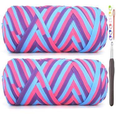 Imagem de Pacote com 2 fios de camiseta para crochê, arco-íris, tecido grosso, fio de crochê para iniciantes, bolsa de tricô à mão, cesta/porta-copos / artesanato faça você mesmo/decoração de casa 2 x 200G