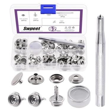 Imagem de Swpeet Kit de Encaixe de Lona de 62 Peças, Kit de Fecho de Botão de Pressão para Capa de Barco de Lona E Estofamento de Aço Inoxidável, Incluindo Soquetes de 3/8", Parafusos de Metal de 13 Mm, Tampas,