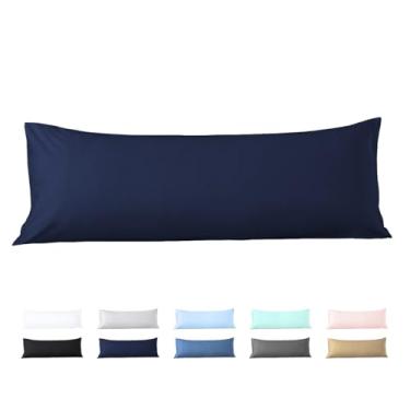 Imagem de Capa de travesseiro corporal 50 x 152 cm, 100% algodão egípcio, 600 fios, suave para a pele, 1 pacote com fecho de zíper 50 x 152 cm, azul marinho