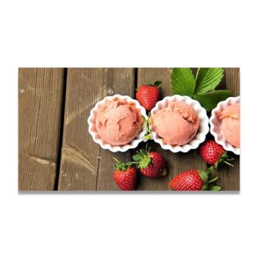Imagem de Impressão em tela de morangos e sorvete frutas frescas e cenários reais – Arte de parede vibrante para decoração de cozinha e sala de estar 50 x 90 cm sem moldura