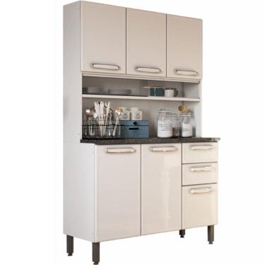 Imagem de Kit de Cozinha Bertolini Evidence em aço R715667046 com 6 portas 2 gavetas e vidro largura de 120 cm Branco