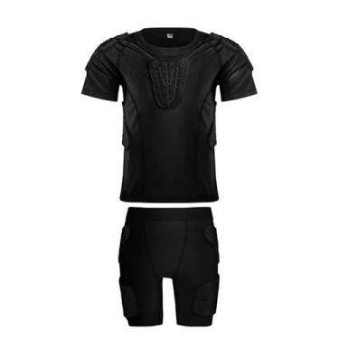 Imagem de Jellybro – Camisetas de futebol para meninos com enchimento para crianças, conjunto de equipamentos de proteção, traje de treino para basquete, futebol americano, protetor de peito canelado para jovens, suit-black, Medium